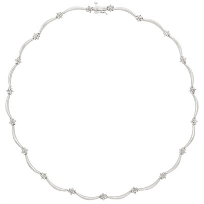 Lot 1806 - White Gold and Diamond Floret Necklace