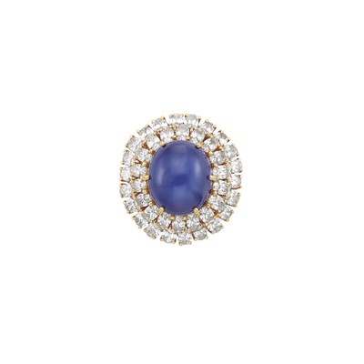 Lot 421 - Gold-Plated White Gold, Star Sapphire and Diamond Ring