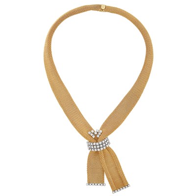 Lot 683 - Gold and Diamond Mesh Necklace