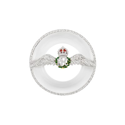 Lot 417 - Two-Color Gold, Platinum, Rock Crystal, Diamond and Enamel 'Royal Flying Corps' Brooch