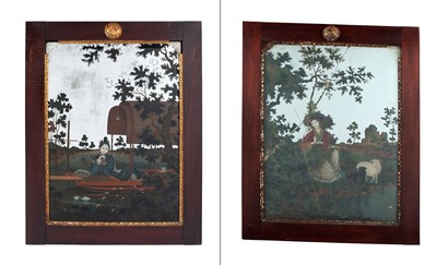 Lot 369 - Pair of Chinese Export Reverse-Painted Mirror...