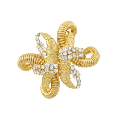 Lot 630 - Gold and Diamond Cuff Bangle Bracelet