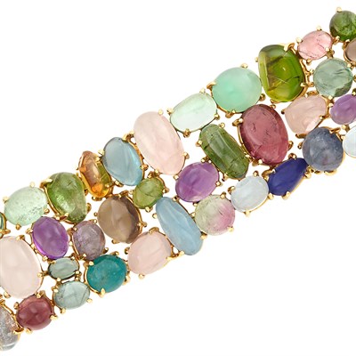Lot 406 - Gold and Cabochon Colored Stone Bracelet