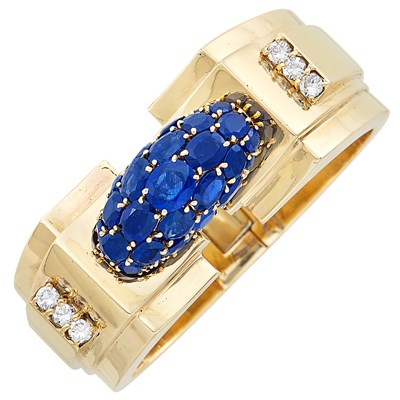Lot 182 - Gold, Sapphire and Diamond Cuff Bangle Bracelet, Trabert & Hoeffer, Mauboussin, Reflections