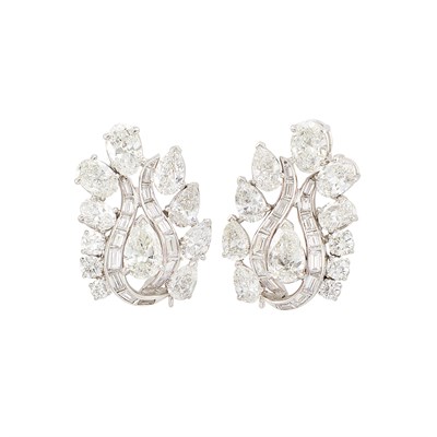 Lot 483 - Pair of Platinum and Diamond Earclips