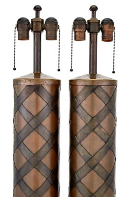 Lot 335 - Pair of Patinated Metal Columnar Lamps Each of...