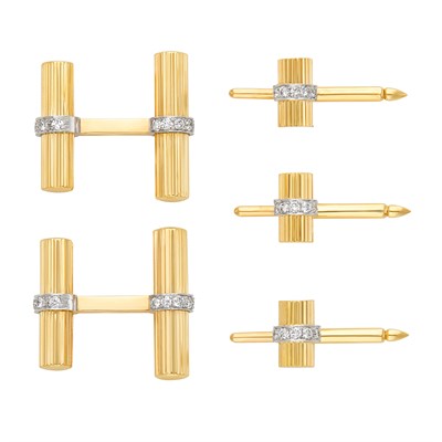 Lot 459 - Gold, Platinum and Diamond Dress Set, Tiffany & Co.