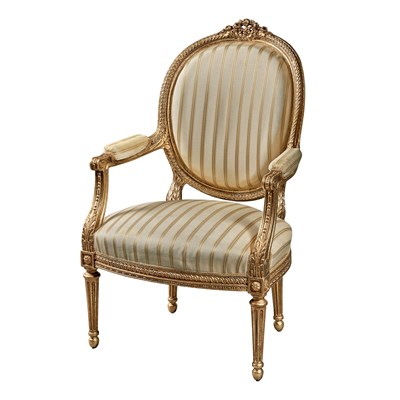 Lot 197 - Louis XVI Style Giltwood Open Armchair...