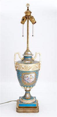 Lot 240 - Pair of Sèvres Style Turquoise Ground Urn-Form...