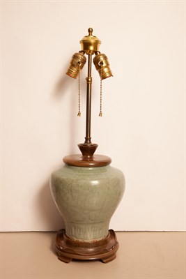 Lot 464 - Chinese Celadon Porcelain Vase as Lamp Height...