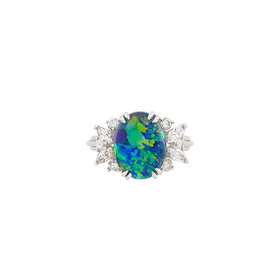 Lot 155 - Platinum, Black Opal and Diamond Ring