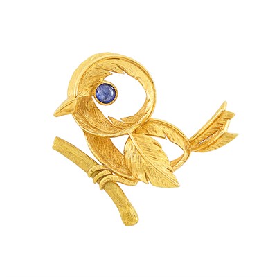 Lot 51 - Gold and Cabochon Sapphire Bird Clip-Brooch, Hermès, Paris
