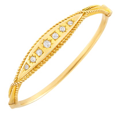 Lot 1694 - Antique Gold and Diamond Bangle Bracelet
