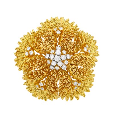 Lot 270 - Gold and Diamond Flower Clip-Brooch, France