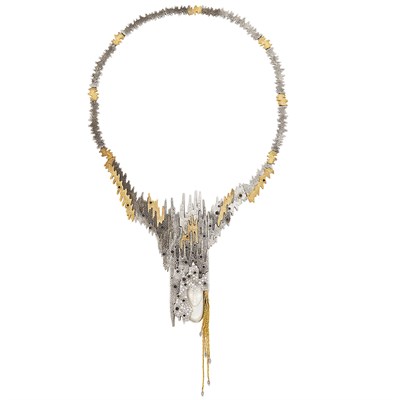 Lot 445 - Gold, Sterling Silver, Black Onyx, Diamond and Carved Mother-of-Pearl 'Sophistication' Necklace, Erté