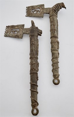 Lot 144 - Two Tribal Metal Axe-Form Ritualistic Articles...