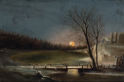 Lot 8 - American School 19th Century Moonlit Landscape...
