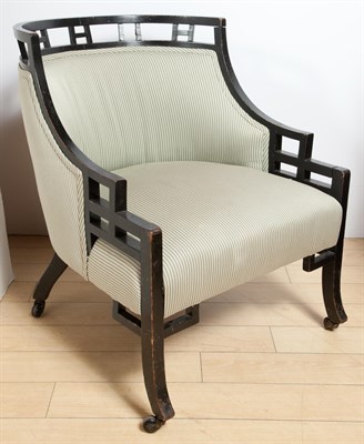 Lot 163 - English Ebonized Upholstered Slipper Chair...