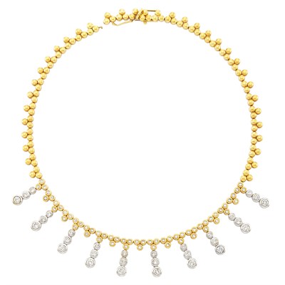 Lot 260 - Two-Color Gold and Diamond Fringe Necklace