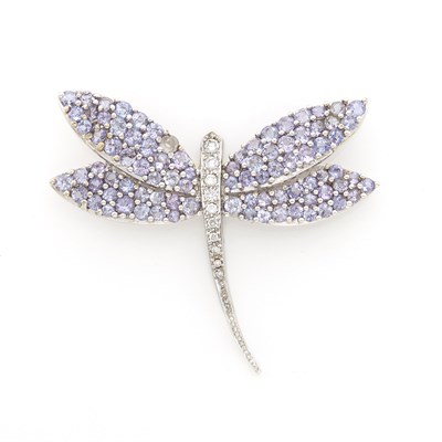 Lot 1683 - White Gold, Purple Sapphire and Diamond Dragonfly Brooch