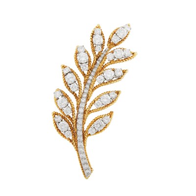 Lot 152 - Gold, Platinum and Diamond Leaf Clip-Brooch, Van Cleef & Arpels