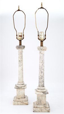 Lot 200 - Pair of Marble Columnar Lamps Height 18 3/4...