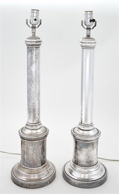 Lot 354A - Pair of Silver Plated Lamps Each columnar-form...
