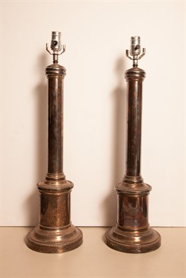 Lot 501 - Pair of Silver Plated Columnar Lamps Height 21...
