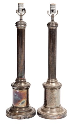 Lot 199 - Pair of Silver Plated Columnar Lamps Height 21...