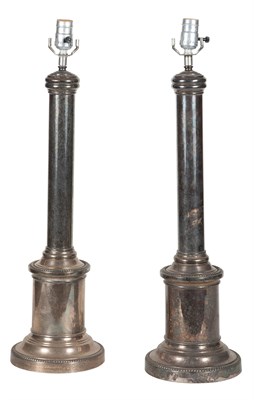 Lot 260 - Pair of Silver Plated Lamps Each columnar-form...