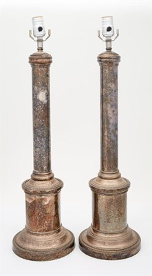 Lot 253 - Pair of Silver Plated Lamps Each columnar-form...