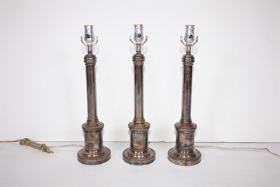 Lot 140 - Set of Three Silver Plated Columnar Height 15...