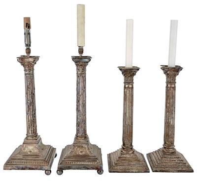 Lot 253 - Two Pair of Silver Plated Corinthian...