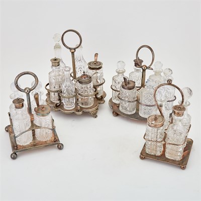 Lot 264 - Group of Four Silver Plated and Glass Cruet...