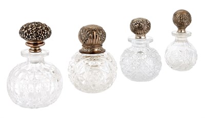 Lot 191 - Four Sterling Silver Mounted Cut Glass Dresser...