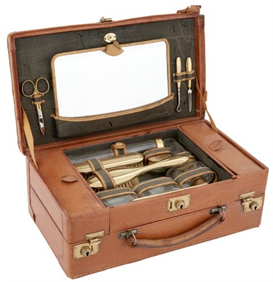 Lot 219 - Gentleman's Gilt Metal and Glass Dressing Set...