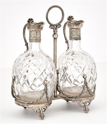 Lot 225 - Victorian Silver Plated Glass Double Decanter...