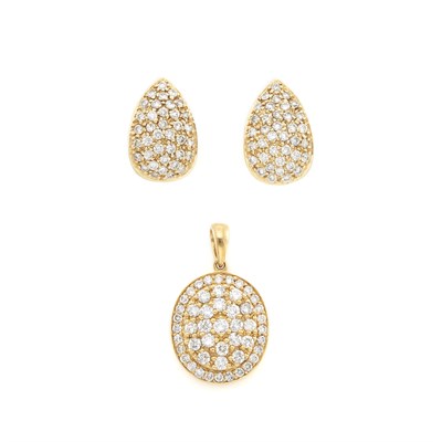 Lot 1612 - Pair of Gold and Diamond Earrings, Sonia G., and Pendant