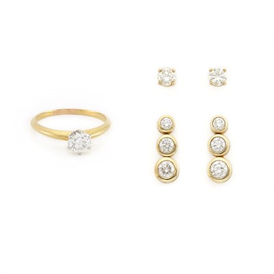 Lot 1914 - Gold, Platinum and Diamond Ring, Tiffany & Co., Pair of Diamond Stud Earrings and Pair of Diamond Earrings