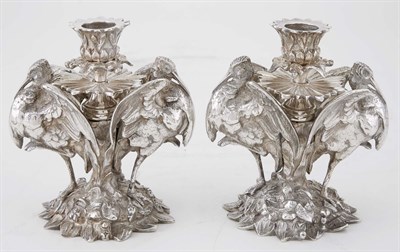 Lot 230 - Pair of Silver Plated Bird-Form Candlesticks...
