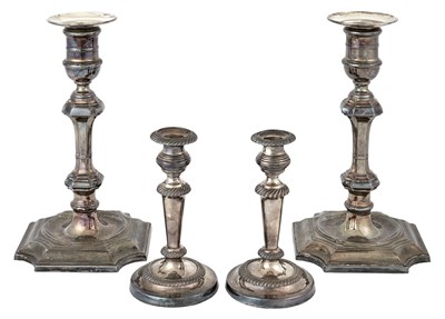 Lot 168 - Two Pairs of Silver Plated Candlesticks Height...