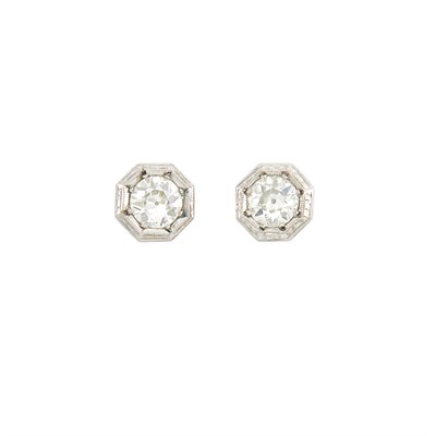 Lot 1987 - Pair of White Gold and Diamond Earrings