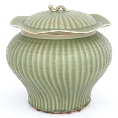 Lot 26 - Ming Style Celadon Covered Vase Probably Thai,...