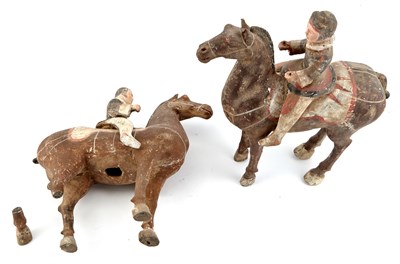 Lot 221 - Two Chinese Painted Terracotta Horses and...
