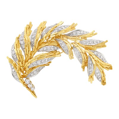 Lot 358 - Gold, Platinum and Diamond Feather Brooch