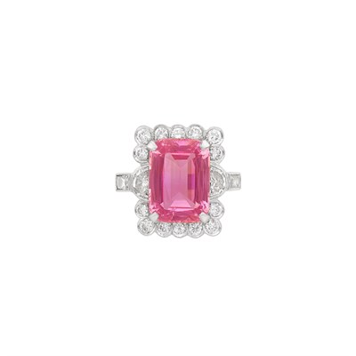 Lot 140 - Platinum, Pink Topaz and Diamond Ring