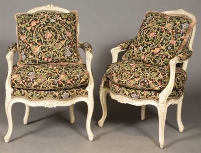 Lot 177 - Pair of Louis XV Style Painted Fauteuils en...