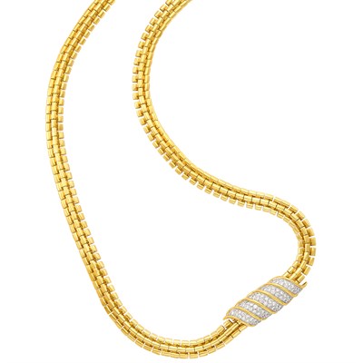 Lot 188 - Long Gold Necklace with Two-Color Gold and Diamond Enhancer