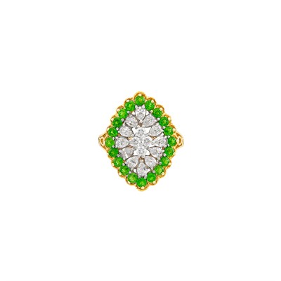 Lot 513 - Gold, Platinum, Diamond and Demantoid Garnet Ring