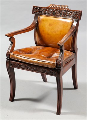 Lot 587 - Anglo-Indian Hardwood and Caned Armchair First...